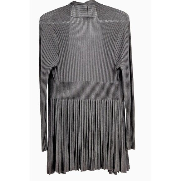 Eileen Fisher Gray Pleated Knit Long Sleeve Casual Open Front Cardigan - Picture 5 of 13